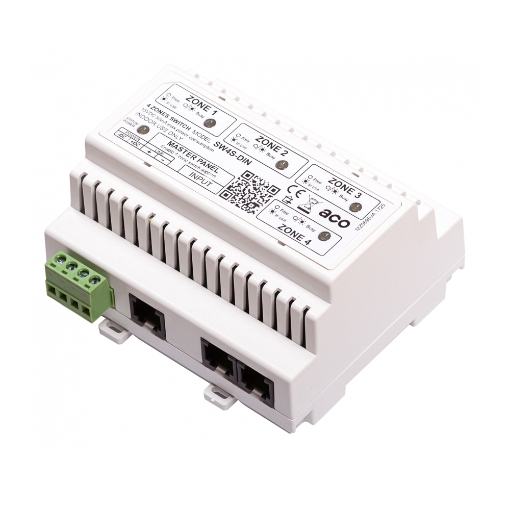 SW4S-DIN 4 zone switch for INSPIRO + panels, support for up to 1020 apartments, DIN rail mounting