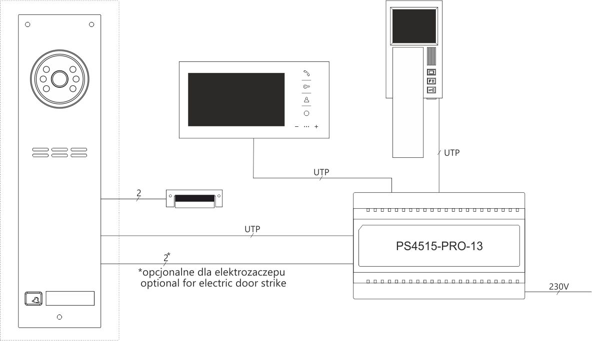 COMO-PRO-V1 NT Wideodomofon cyfrowy z czytnikiem breloków i przyciskiem bezpośredniego dzwonienia - Schemat