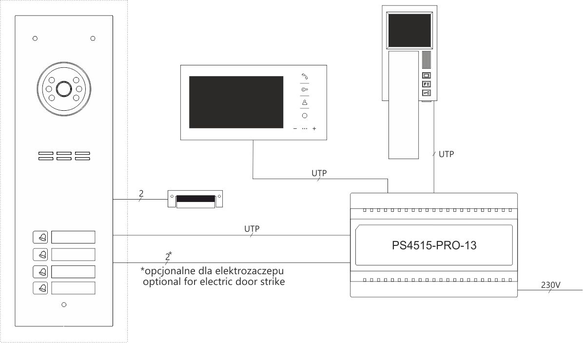 COMO-PRO-V2 Wideodomofon cyfrowy z czytnikiem breloków i 2 przyciskami - Schemat