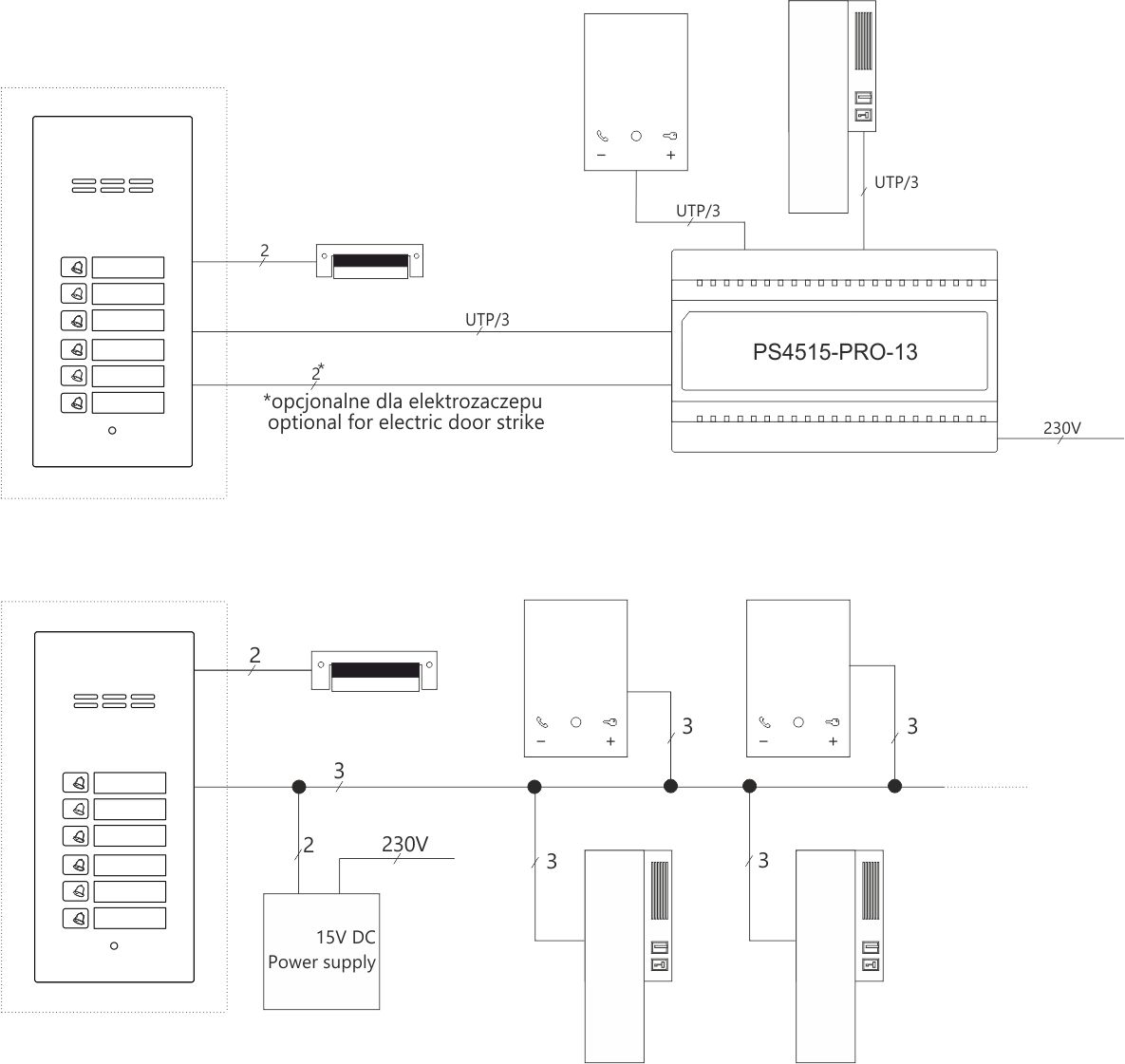 COMO-PRO-A2 NT Domofon cyfrowy z czytnikiem breloków i 2 przyciskami - Schemat