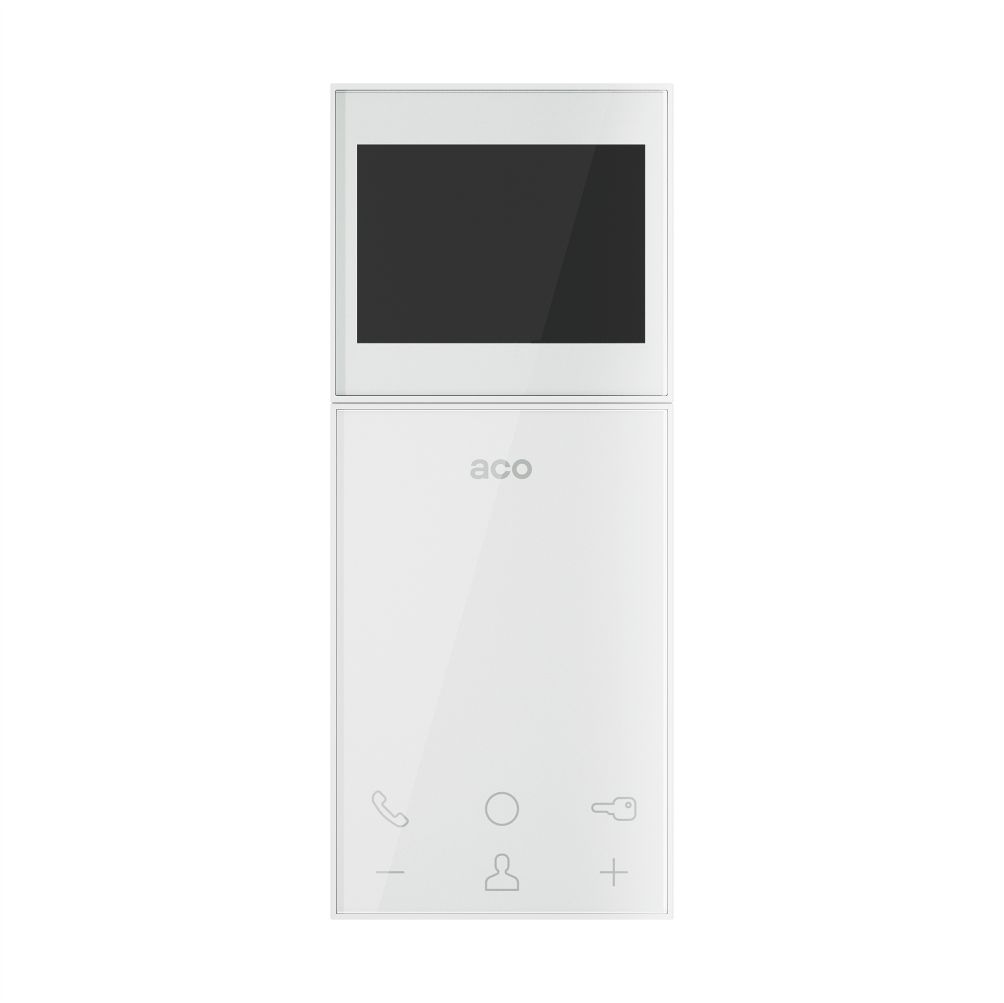 MPRO800 3,5-Zoll-Video-Freisprechtelefon mit flacher Vorderseite und 3,5-Zoll-Farbdisplay mit Touch-Symbolen für das PRO-System.
