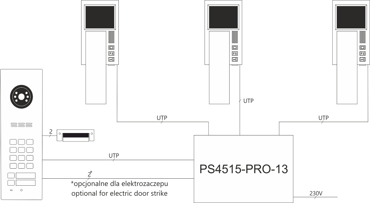 MPRO 4 (G3) Wideodomofon cyfrowy z kolorowym wyświetlaczem 4”, magnetycznym odkładaniem słuchawki i funkcją dzwonka do drzwi dla systemów PRO - Schemat