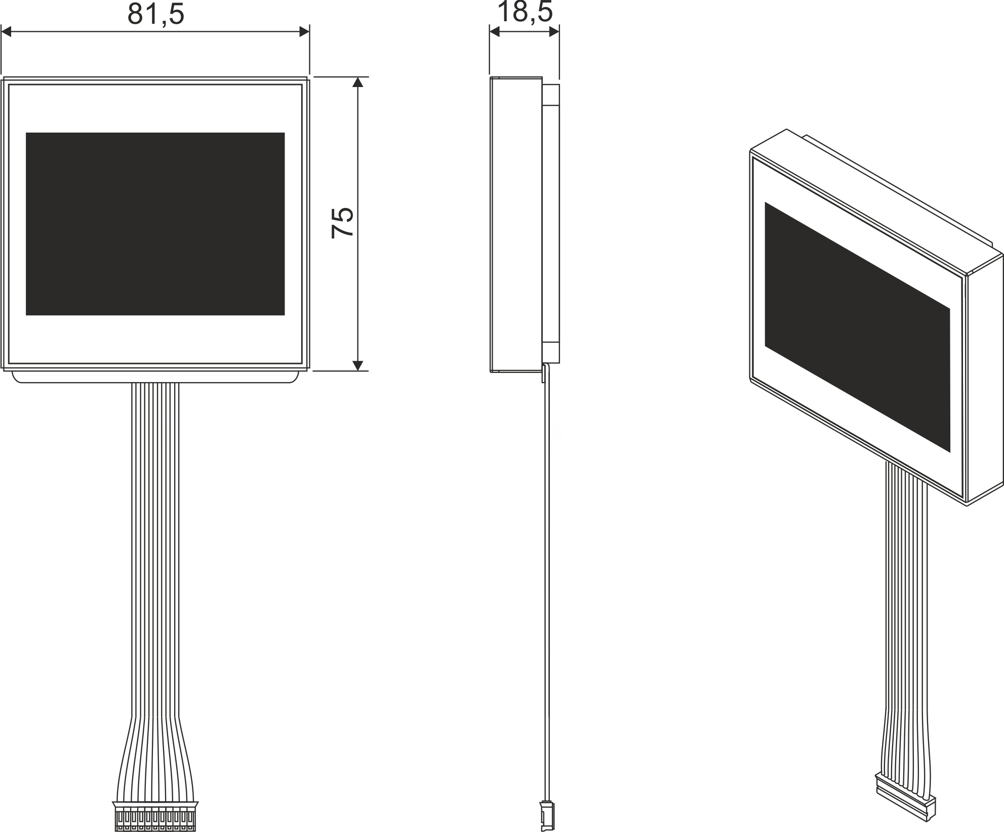 UP800 LCD 3,5” Moduł wyświetlacza LCD 3,5” - Wymiary