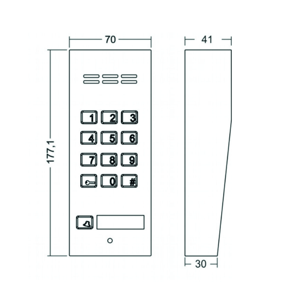COMO-PRO-CODE-A1 NT Domofon cyfrowy z zamkiem szyfrowym, czytnikiem breloków oraz 1 przyciskami - Wymiary